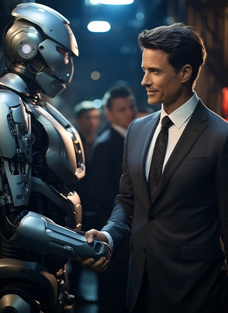 Businessman shaking hands with a robot