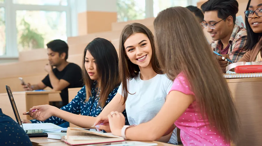 Students studying together in class