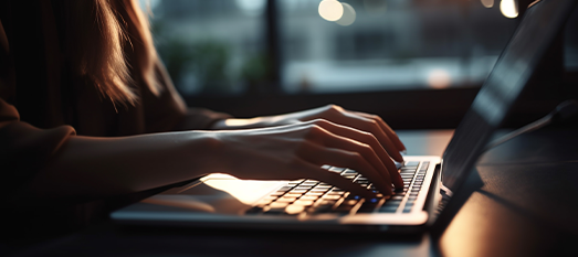 Hands typing on a laptop