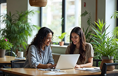 Two women working on a laptop