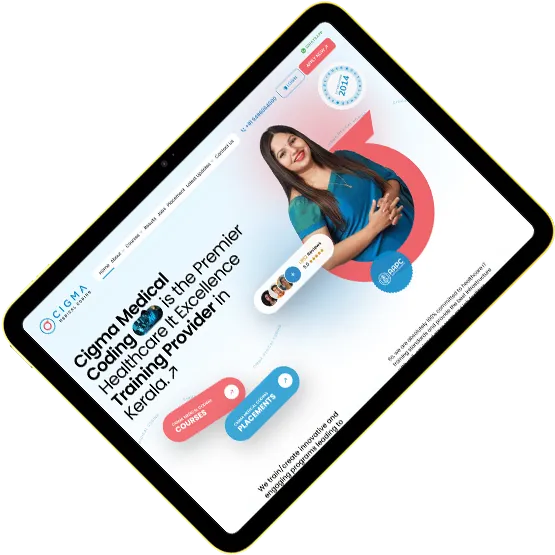 Cigma Medical Coding training institute website on tablet